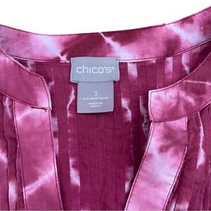 Chicos Size 3 Pink Tie Dye Pleated Tunic Top Blouse Shirt